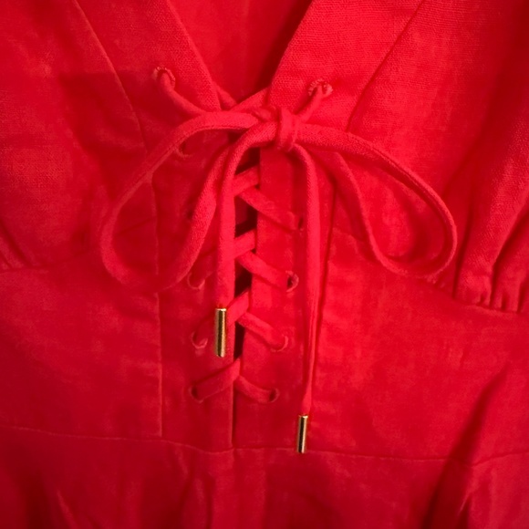 House of Harlow 1960 Fit Flare Puff Sleeve Linen Dress Fuchsia 45201 - Picture 8 of 12